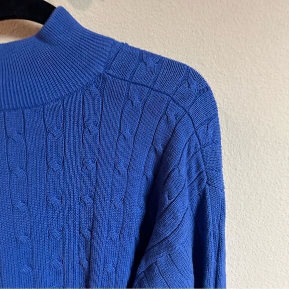 Irish Woven Carraig Don | L | cobalt cableknit quarter zip sweater carraigdon - Picture 5 of 9